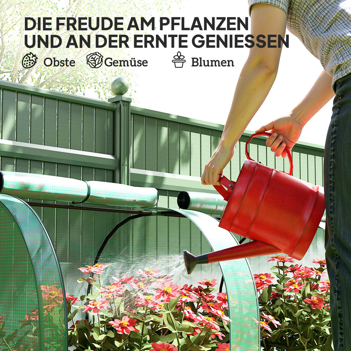 GEWÄCHSHAUS mit PE-Gitterfolie Aufrollbar Seitenwände Winterfest - Dunkelgrün, Kunststoff (100/80/395cm) - Outsunny