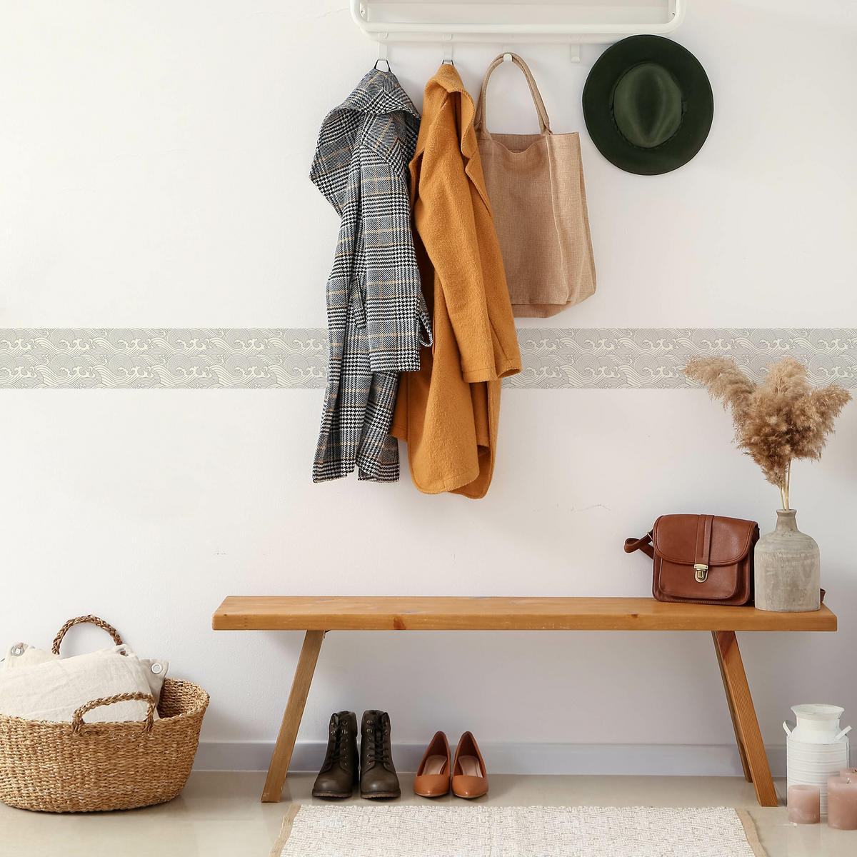 TAPETENBORDÜRE selbstklebend Japanische WELLEN abstraktes Muster - Beige/Grau, Papier (10/300/300cm) - Muralo