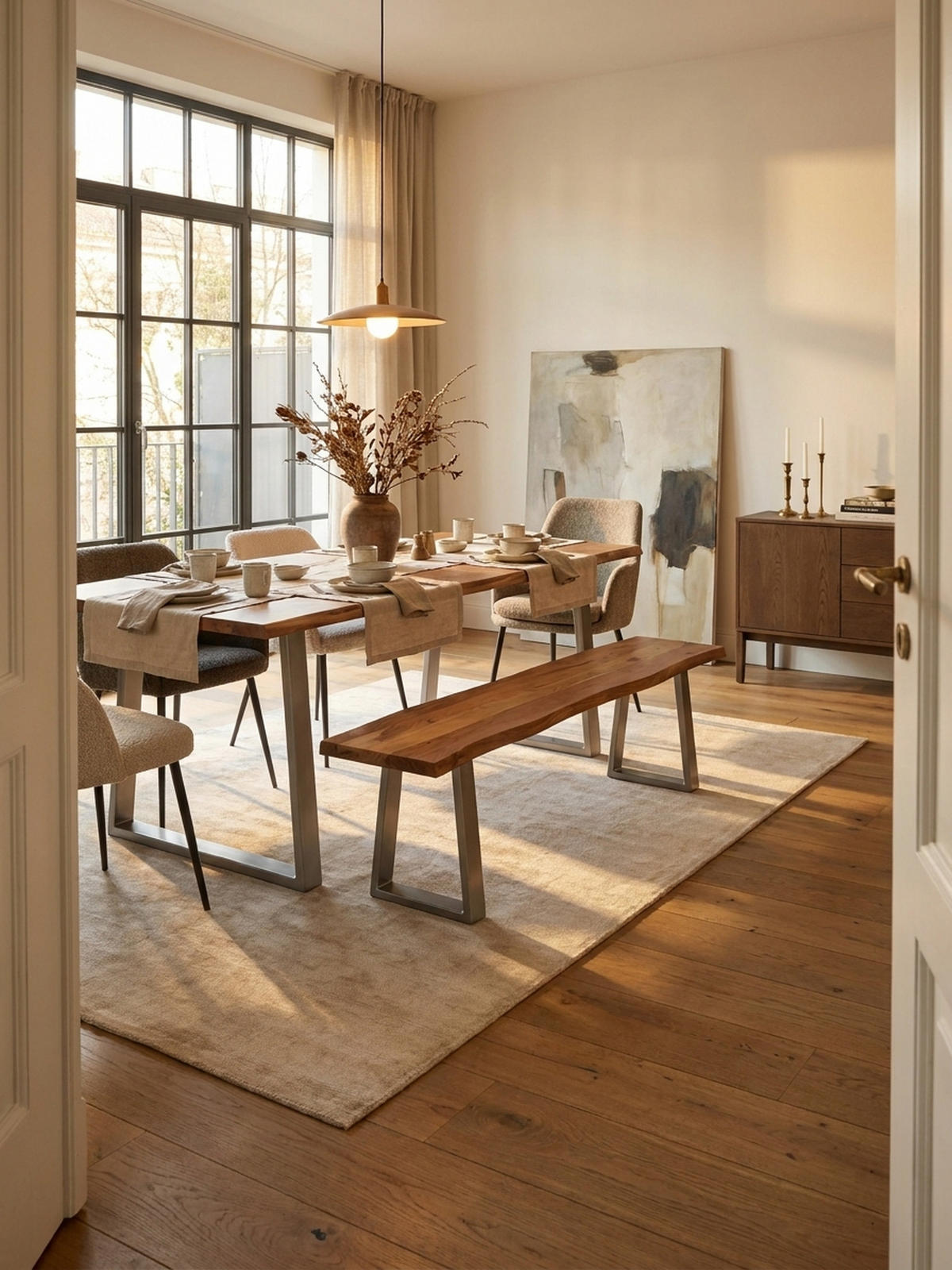 ESSZIMMERBANK Massivholz Metall Baumkante Chromgestell, Akazie 160x40x46 cm - Silberfarben/Braun, Holz/Metall (160/46/40cm) - KADIMA DESIGN