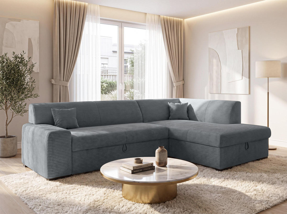 ECKSOFA L Form Minosa Grau 260/175/71 cm Rechts mit Schlaffunktion - Schwarz/Grau, Kunststoff/Textil (175/260cm) - AX Living