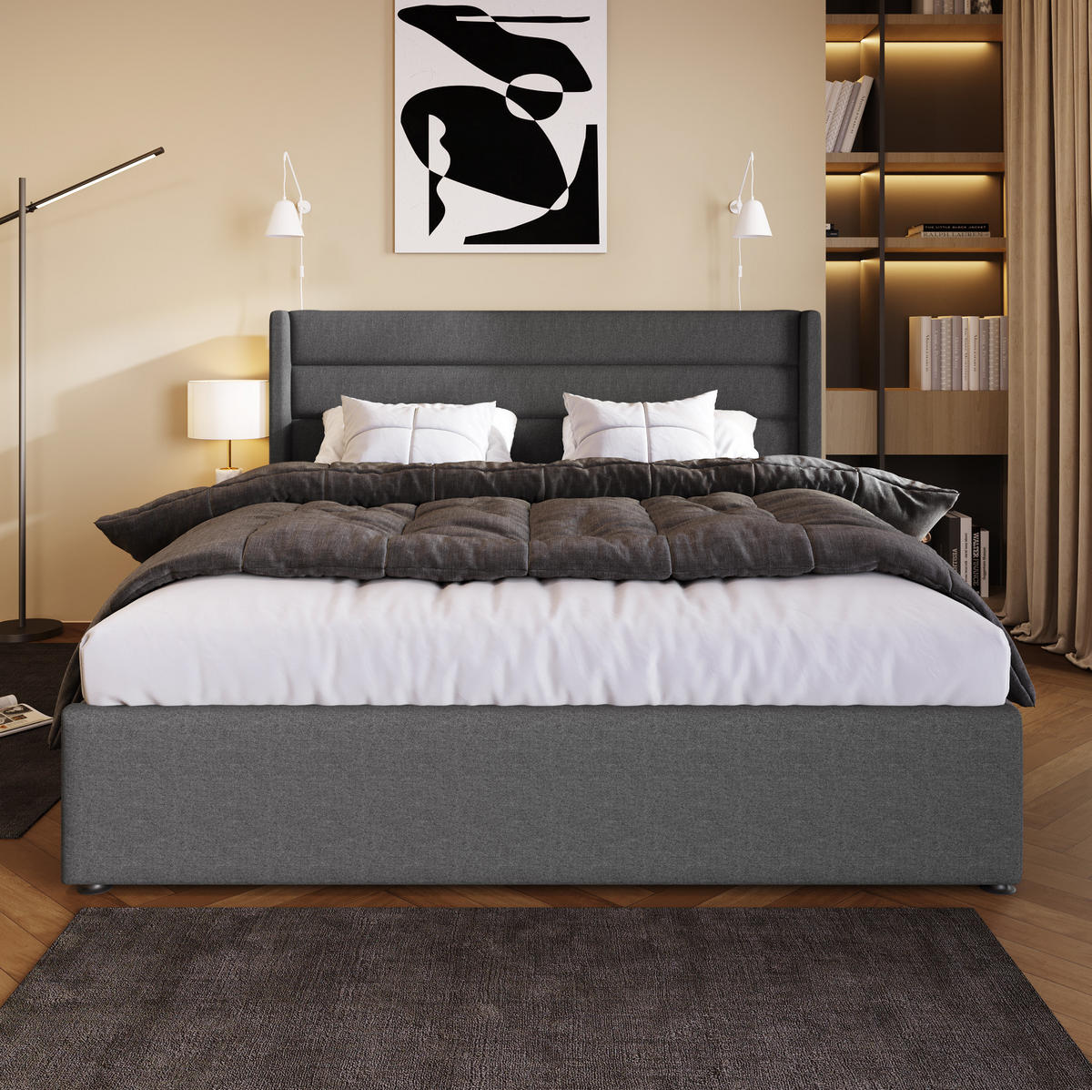 POLSTERBETT mit Bettkasten 180x200 cm Leinen Gray - Grau, Metall (180/200cm) - Meubliv
