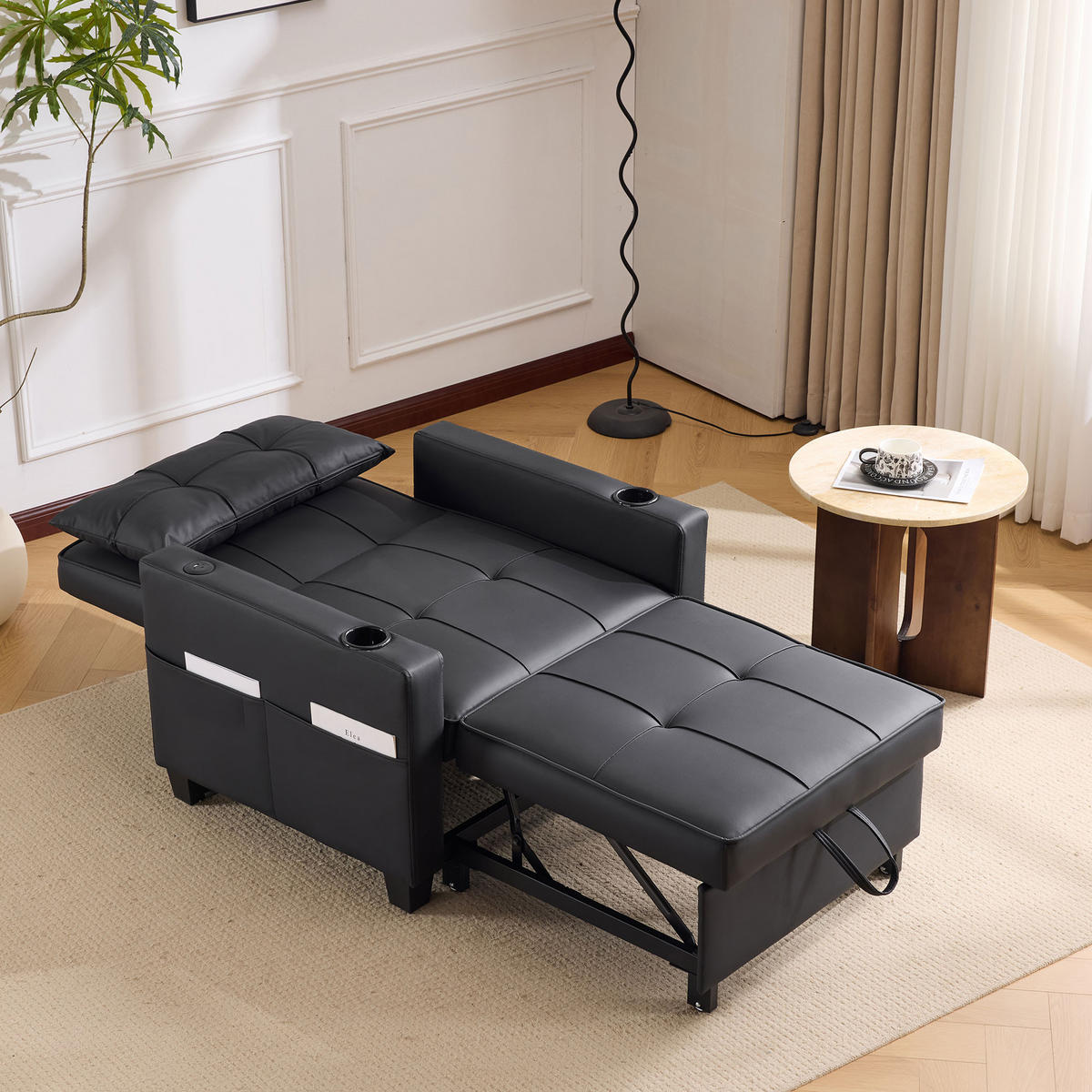 RELAXSESSEL 87/74/84 cm Schwarz mit Getränkehaltern und USB Anschluss - Schwarz, Textil (74/84/87cm) - Oxeza