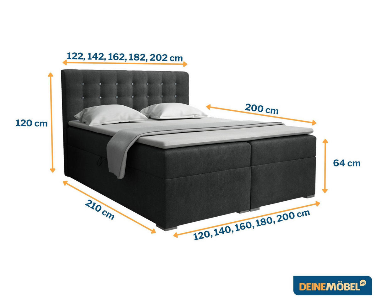 BOXBETT ROSE 120/200 in Velours Dunkelgrau H4 - Dunkelgrau, Holz/Holzwerkstoff (120/200cm) - Deine Möbel 24