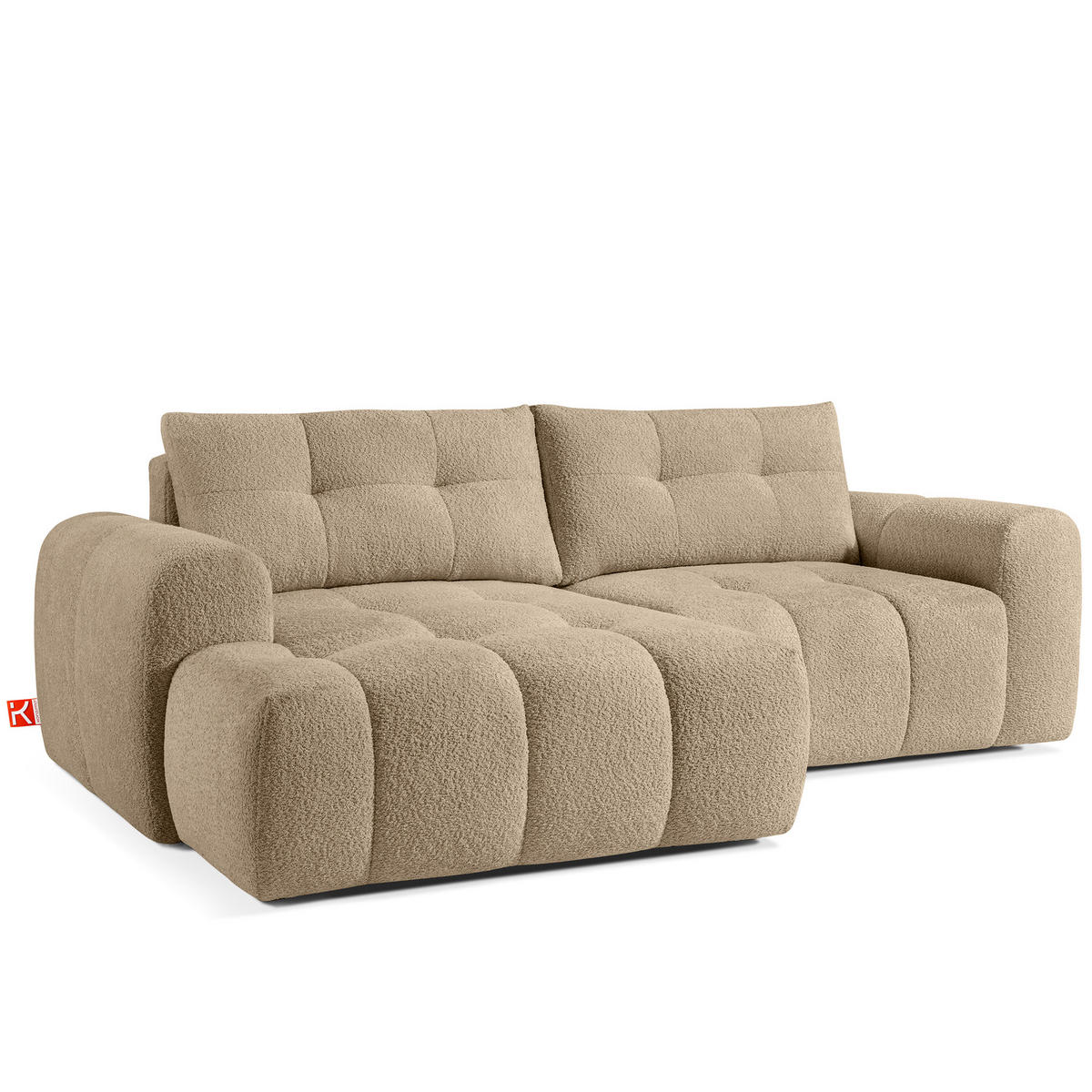 ECKSOFA MIT HOCKER RAVIA, Bouclé, Beige - Beige, Holz/Textil (96/50cm) - KONSIMO®