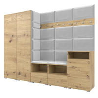 GARDEROBE NELA VIII 250 cm (Modulare Flurmöbel Artisan Eiche mit Sitzpolster Hellgrau 32 2 Schränke + Sideboard) - Silberfarben/Hellgrau, Holz/Holzwerkstoff (250/187/40cm) - Ravio