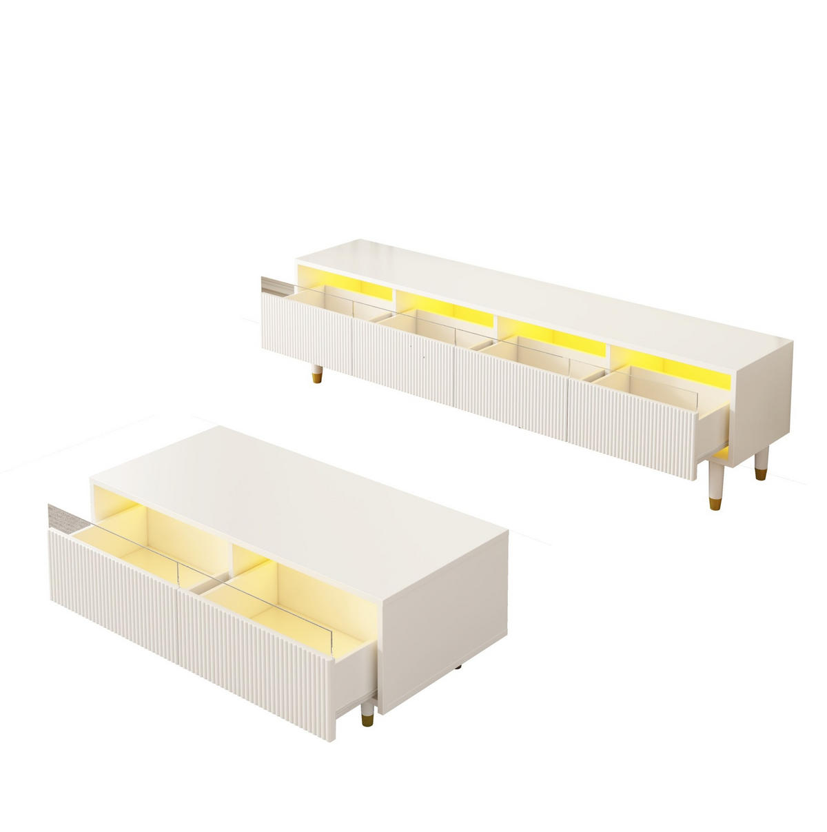 LOWBOARD 178/35/45 cm und 110/50/40 cm Weiß aus MDF mit LED-Beleuchtung - Weiß, Holzwerkstoff (35/45/178cm) - OKMYHOME