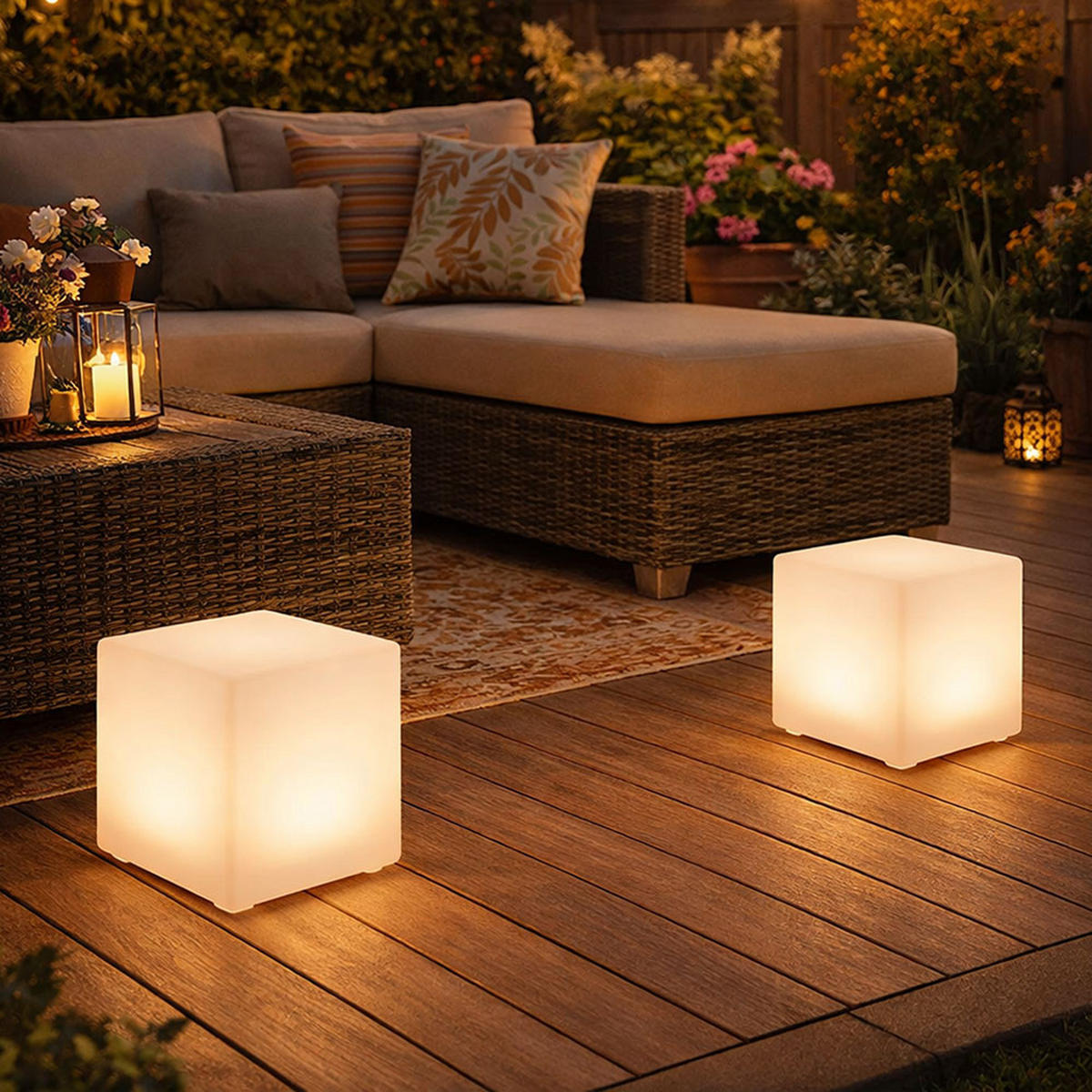 LED AUSSENLEUCHTE Solar Würfelleuchte 2er Set - Weiß, Kunststoff (20/20/21cm)