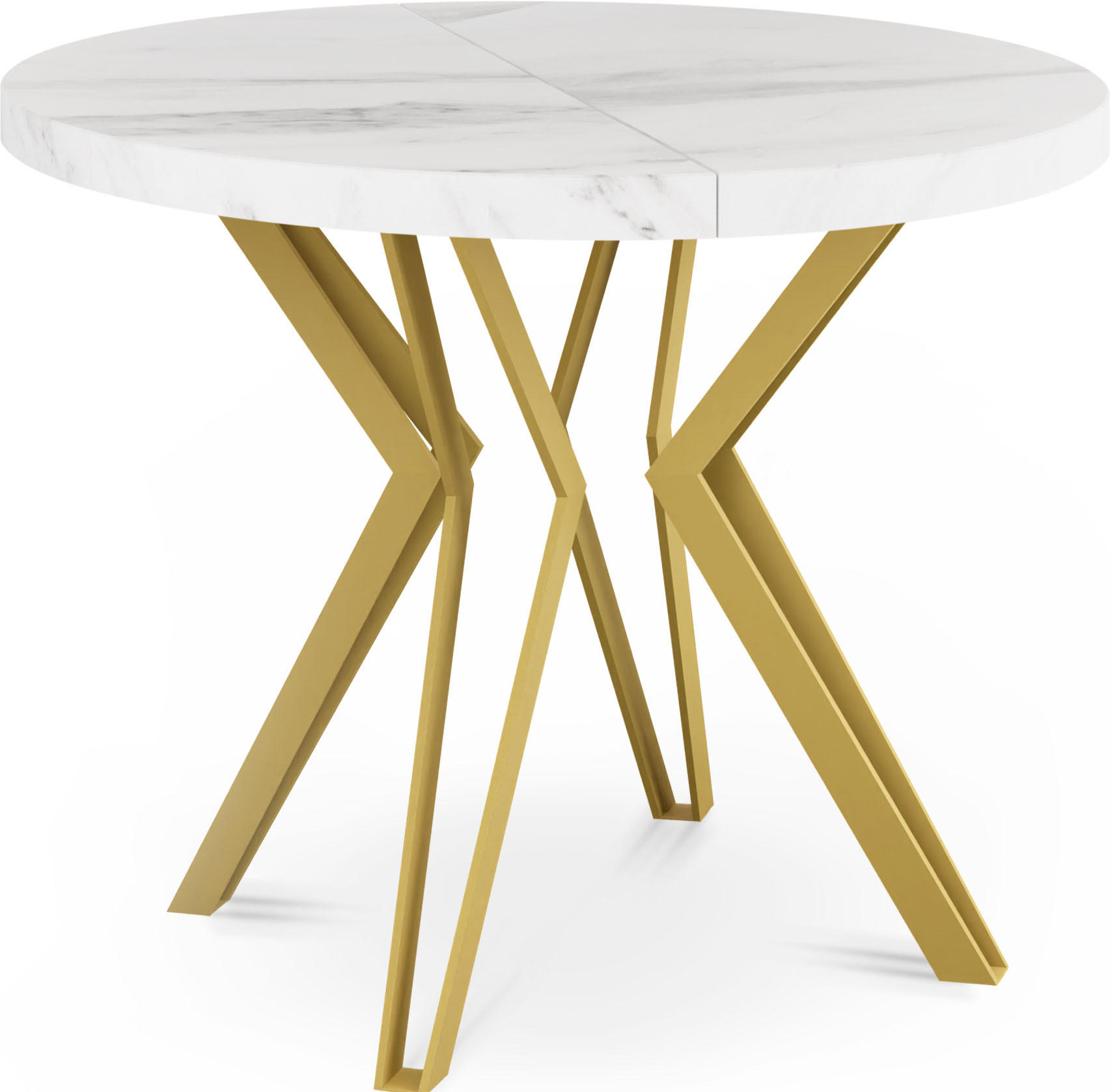 ESSTISCH Daisy runder ausziehbarer, Marmor Weiß 120-200/100/76 cm - Ecru/Goldfarben, Holzwerkstoff/Metall (120/120/76cm) - WFL GROUP