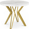 ESSTISCH Daisy runder ausziehbarer, Marmor Weiß 120-200/100/76 cm - Ecru/Goldfarben, Holzwerkstoff/Metall (120/120/76cm) - WFL GROUP