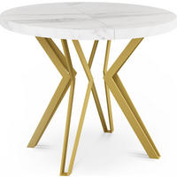 ESSTISCH Daisy runder ausziehbarer, Marmor Weiß 120-200/100/76 cm - Ecru/Goldfarben, Holzwerkstoff/Metall (120/120/76cm) - WFL GROUP