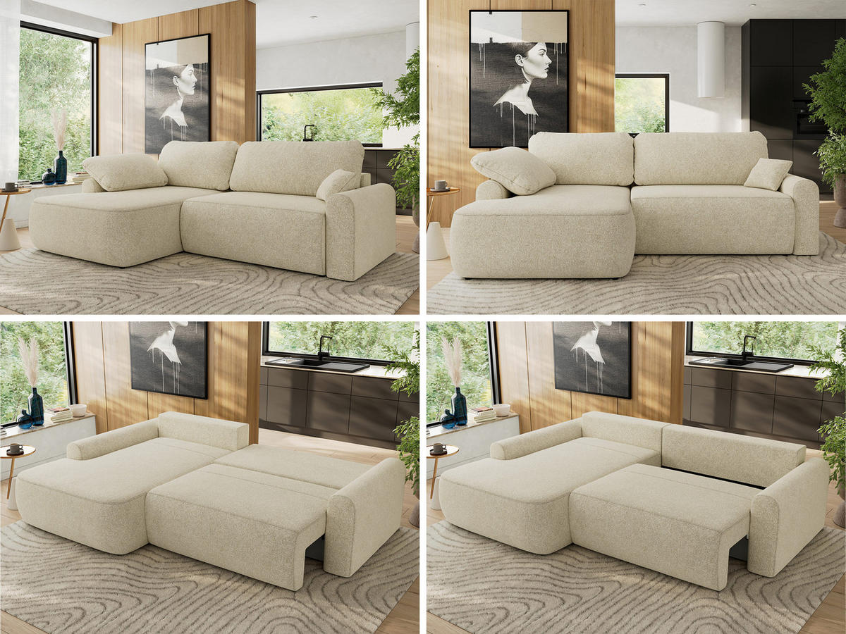 ECKSCHLAFSOFA CUBO L Creme Struktur - links - Creme/Schwarz, Kunststoff/Textil (273/187cm) - MKS
