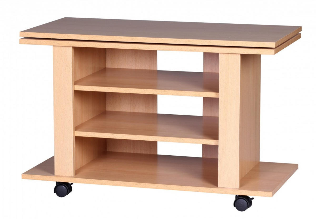 TV Board – Buchenholz drehbar rollbar 3 Ebenen - Schwarz/Braun, Holz/Kunststoff (38/75/51cm) - KADIMA DESIGN