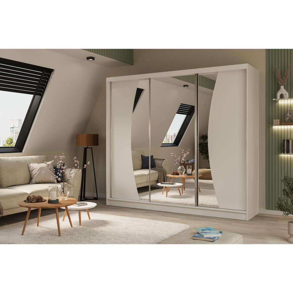 SCHWEBETÜRENSCHRANK Vox 240/216/61 weiß mit Spiegel und Schubladen - Weiß, Holzwerkstoff (240/216/61cm) - Beautysofa