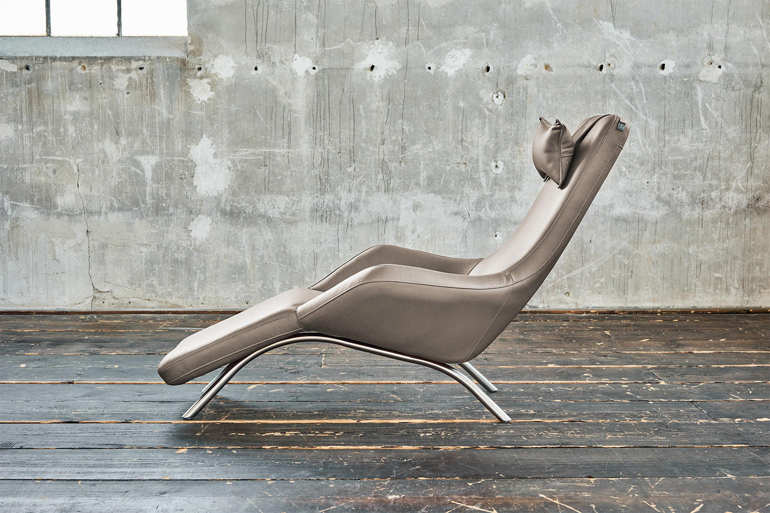 RELAXLIEGE CAVAL Hellgrau Leder - Silberfarben/Hellgrau, Leder/Metall (79/95/157cm) - KAWOLA