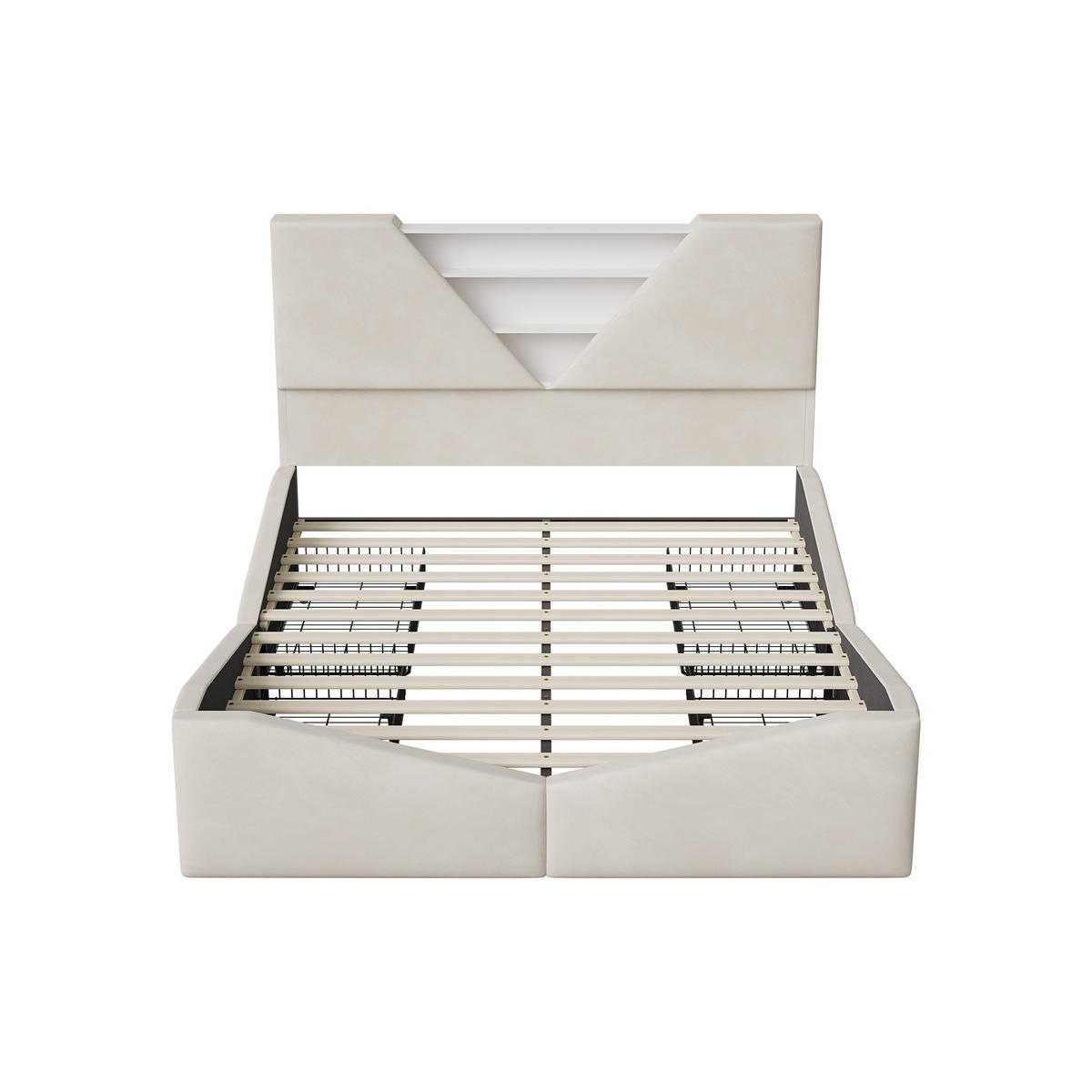 POLSTERBETT 140x190 cm mit 2 Schubladen, LED & USB, Doppelbett mit Kopfteil Stauraum, Beige - Beige, Metall (140/190cm) - EuroLiving