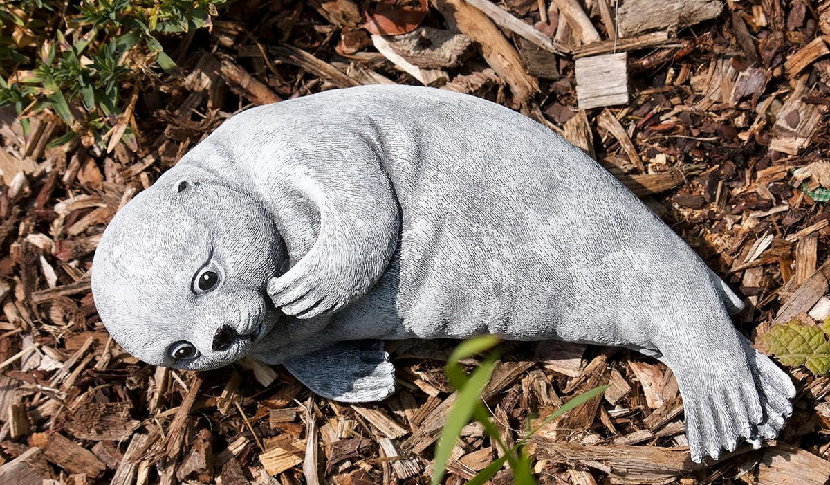 STEINFIGUR Robbe Flosse, frostfest, massiver Steinguss - Grau, Stein (32/11/16cm) - stoneandstyle