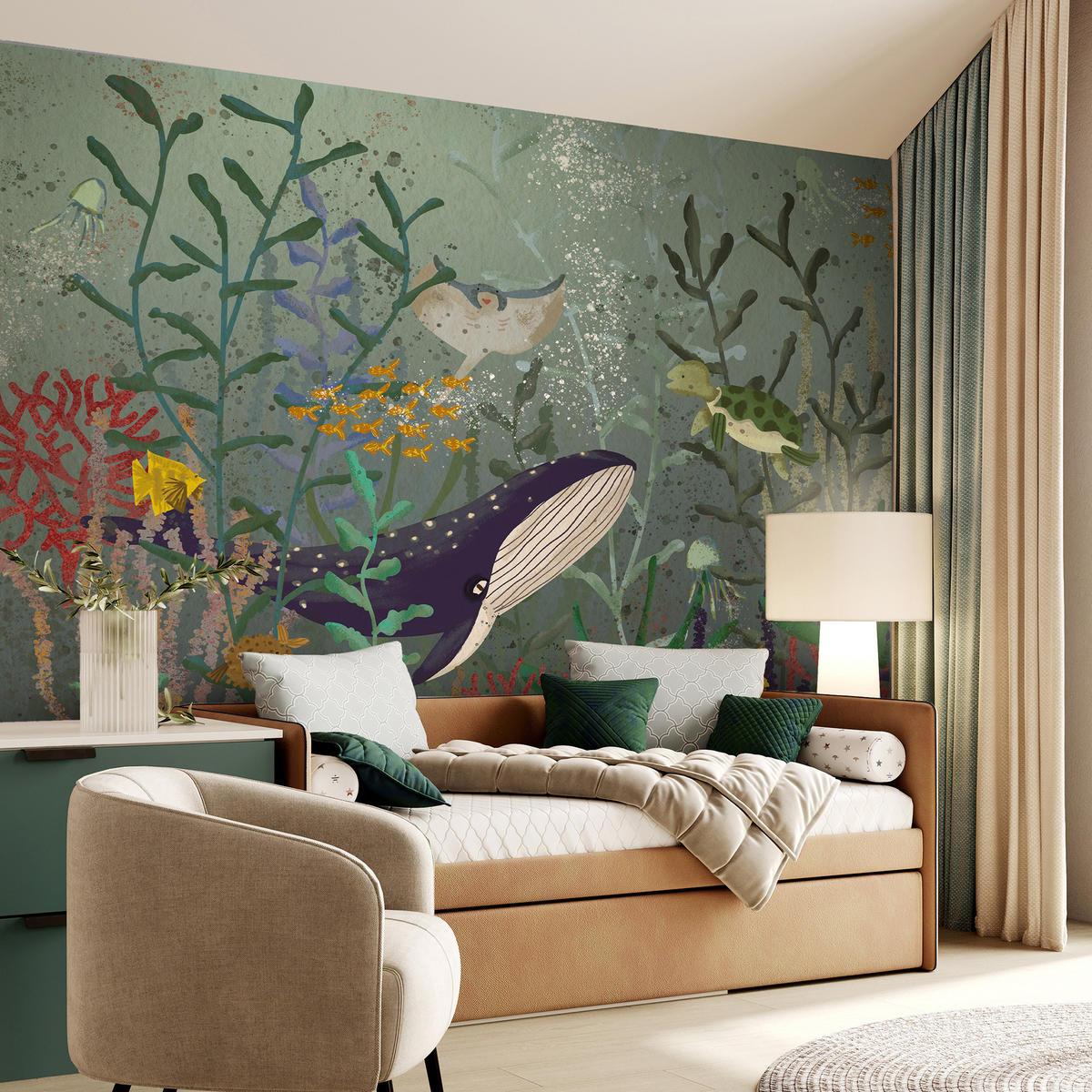 FOTOTAPETE under the sea - Blau, Papier/Kunststoff (280/0.1cm) - Art for the Home