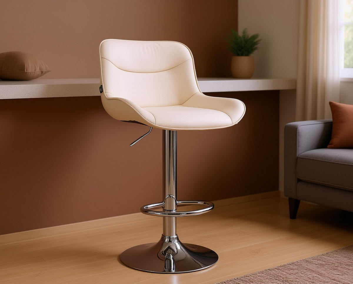 BARHOCKER 2er Set Vulcano Kunstleder chrom creme - Chromfarben/Creme, Kunststoff/Metall (49/106/51cm) - TPFLiving