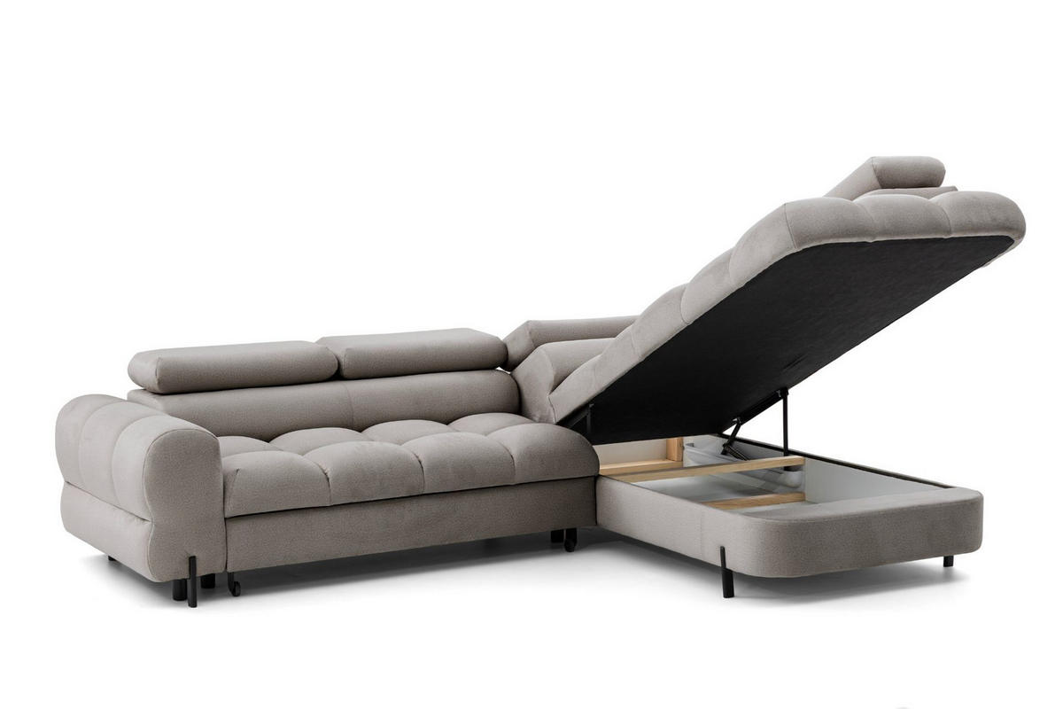 ECKSOFA BOWL L Rechts mit Schlaffunktion 125x195 Velours Beige - Beige/Schwarz, Holz/Textil (195/260cm) - Muffo