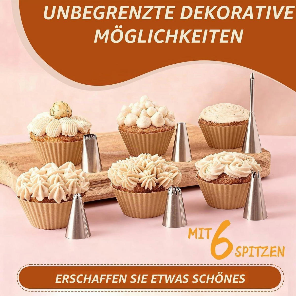 SPRITZBEUTEL Set 9-teilig mit 6 Edelstahl-Tüllen - Weiß, Kunststoff (23/12.8/39cm)