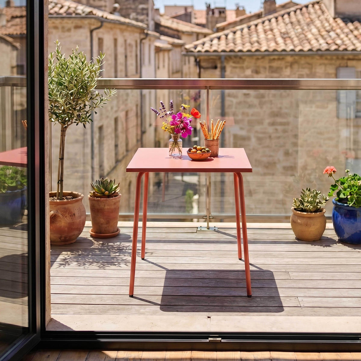 GARTENTISCH , Lehm - Pink, Metall (70/70/72cm) - Oviala
