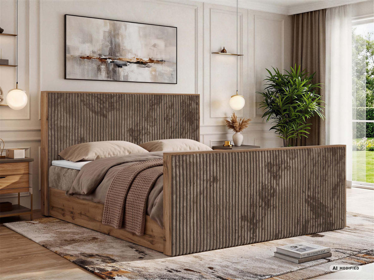 KONTINENTÁLNÍ POSTEL WOOD DUO 200/200 - Hnědá Manšestr - Topper T25 - H3 - černá/hnědá, textil/plast (200/200cm) - MKS
