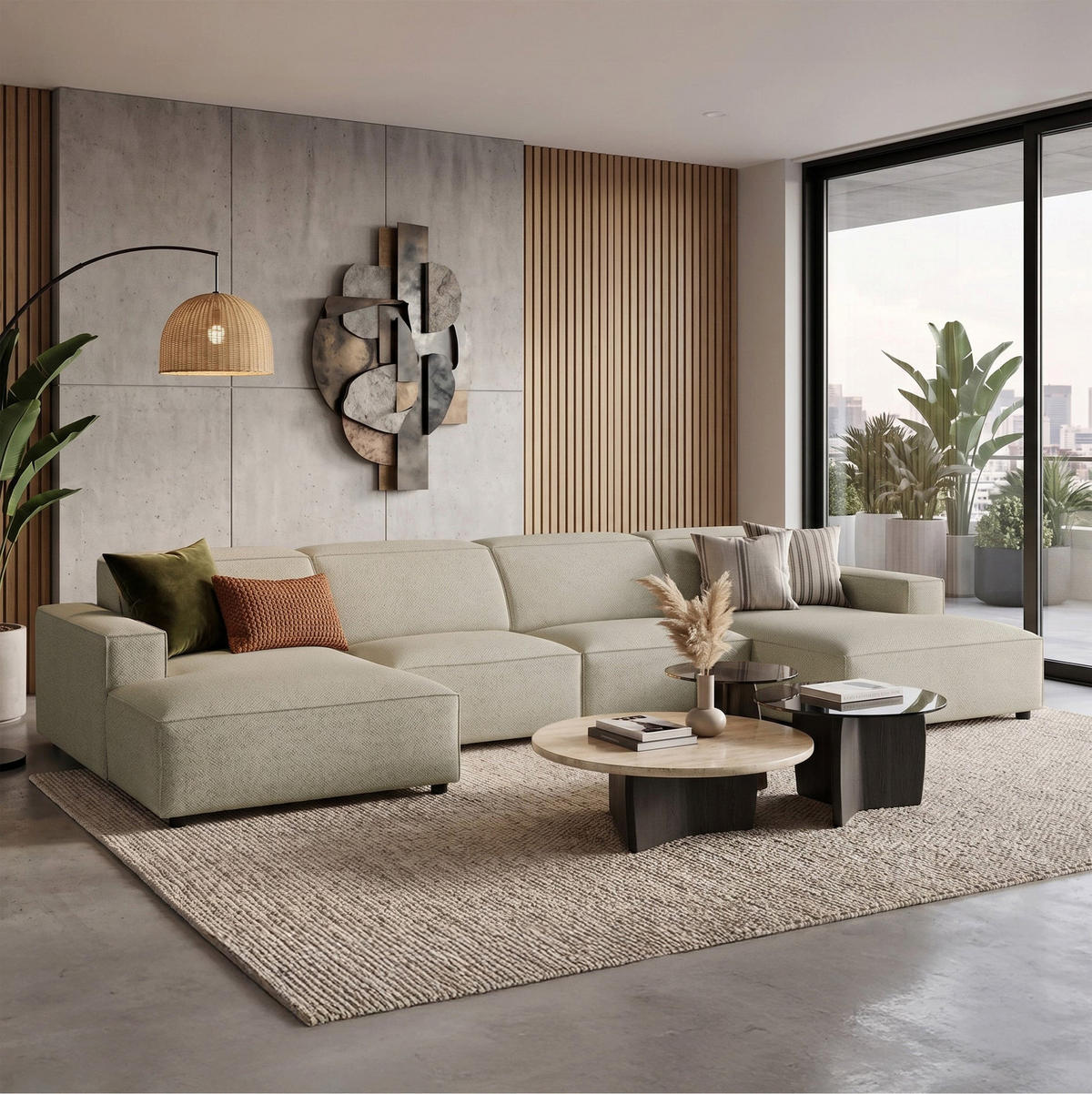 ROHOVÁ pohovka Sellmo, 368 cm - čierna/taupe, textil/plast (374/166cm) - Selsey
