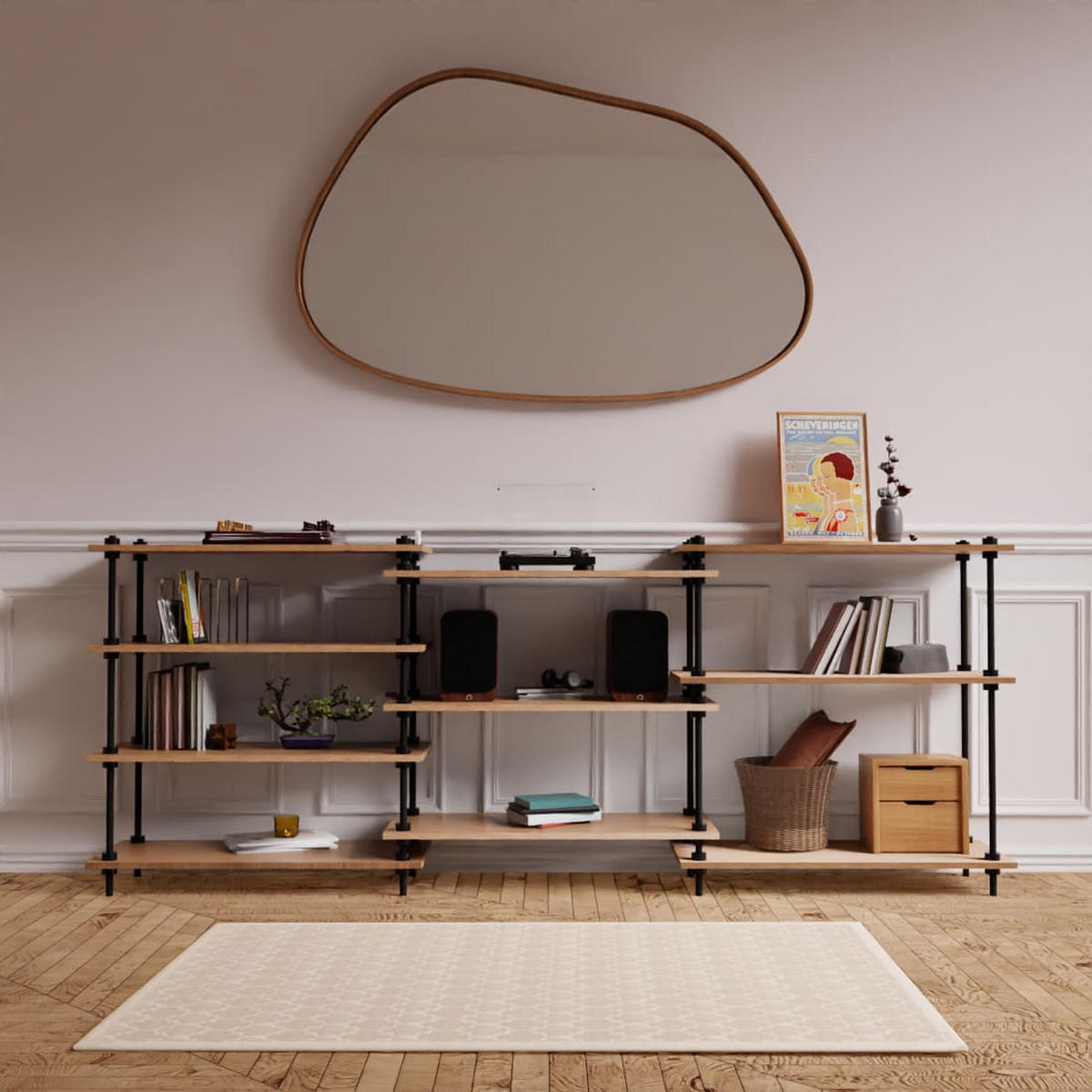 REGALSYSTEM mit Standregal 92,5x235x35 - Eiche San Remo, Metall (235/92.5/35cm) - AR Shelving