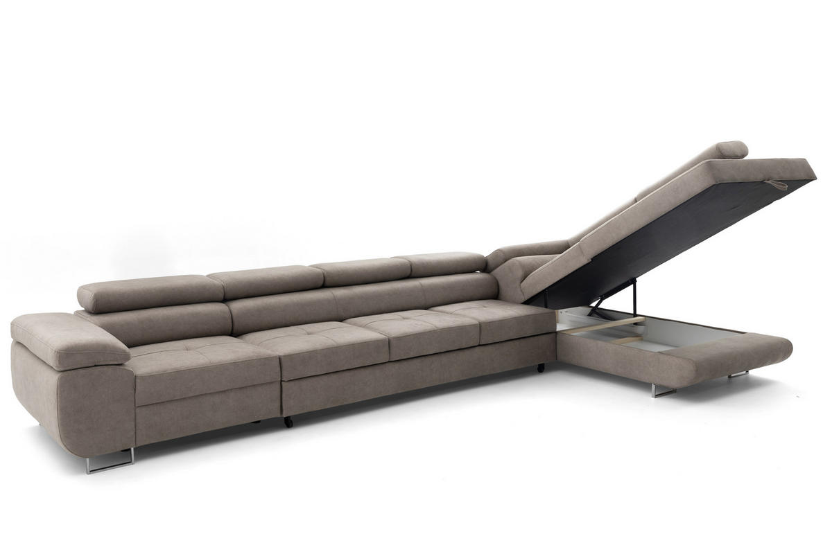 ECKSOFA WILD XXL Rechts mit Schlaffunktion 125x240 Velours Beige - Beige/Silberfarben, Holz/Textil (200/400cm) - Muffo