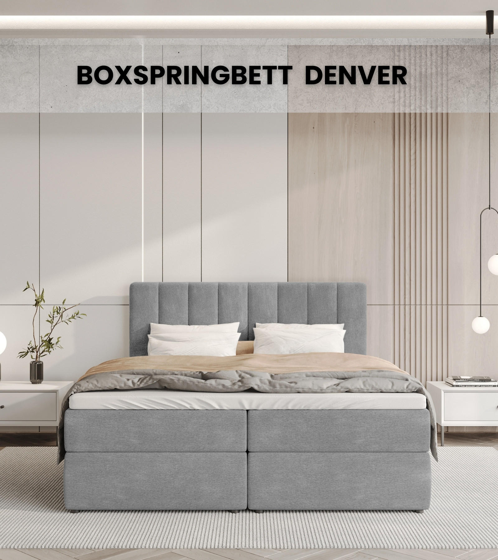 BOXBETT Denver mit Topper 180/200 Hellgrau - Hellgrau, Holzwerkstoff/Textil (180/200cm) - Bromarkt