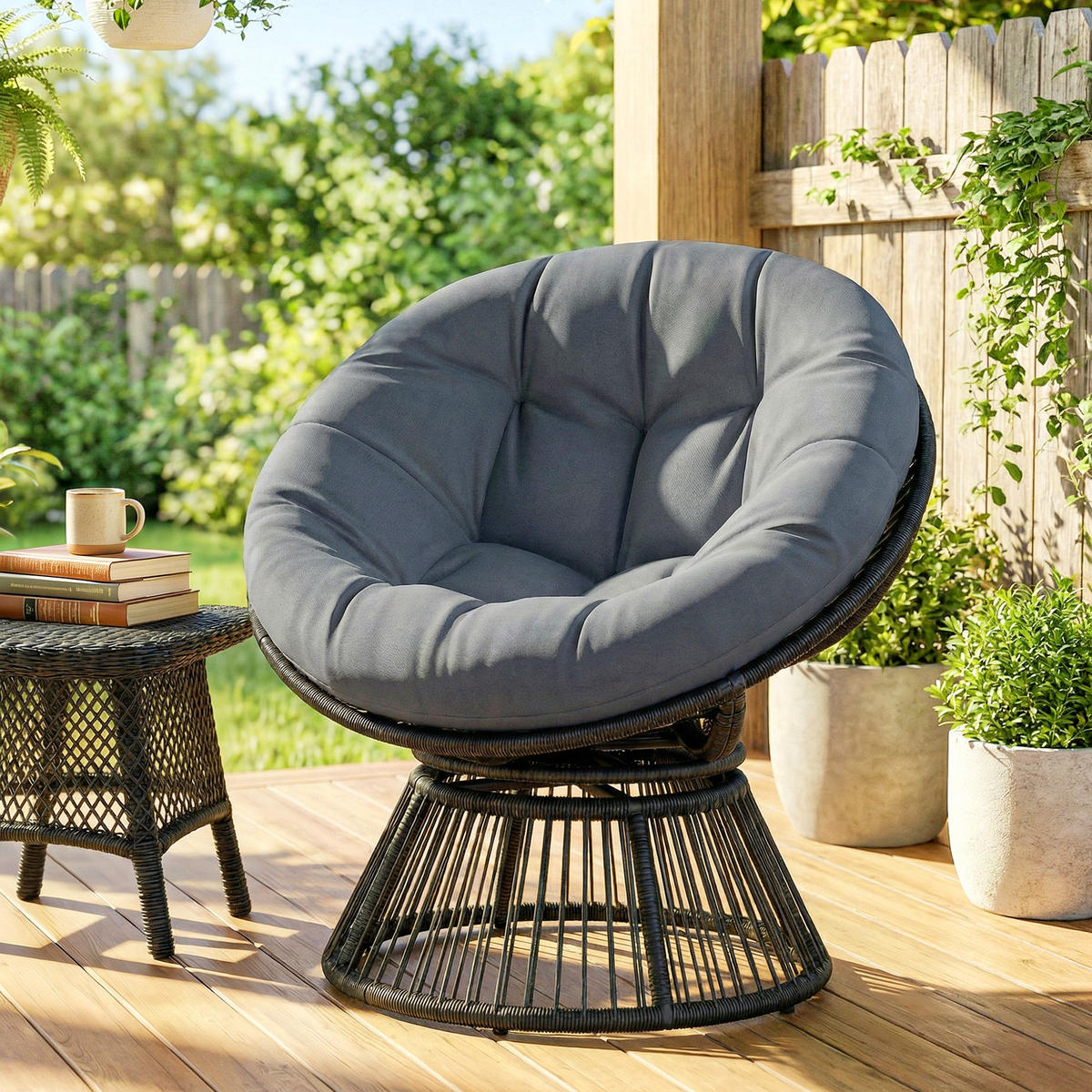 PAPASANSESSEL PE-Rattan Stahl Grau - Grau, Kunststoff/Textil (81/87/93cm) - Outsunny