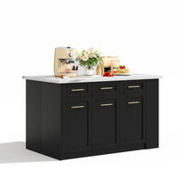KÜCHENINSEL Schwarz-Weiß aus MDF mit integriertem ausziehbarem Esstisch 150 × 90 × 90 cm - Schwarz, Holzwerkstoff (150/90/90cm) - Luhomfu