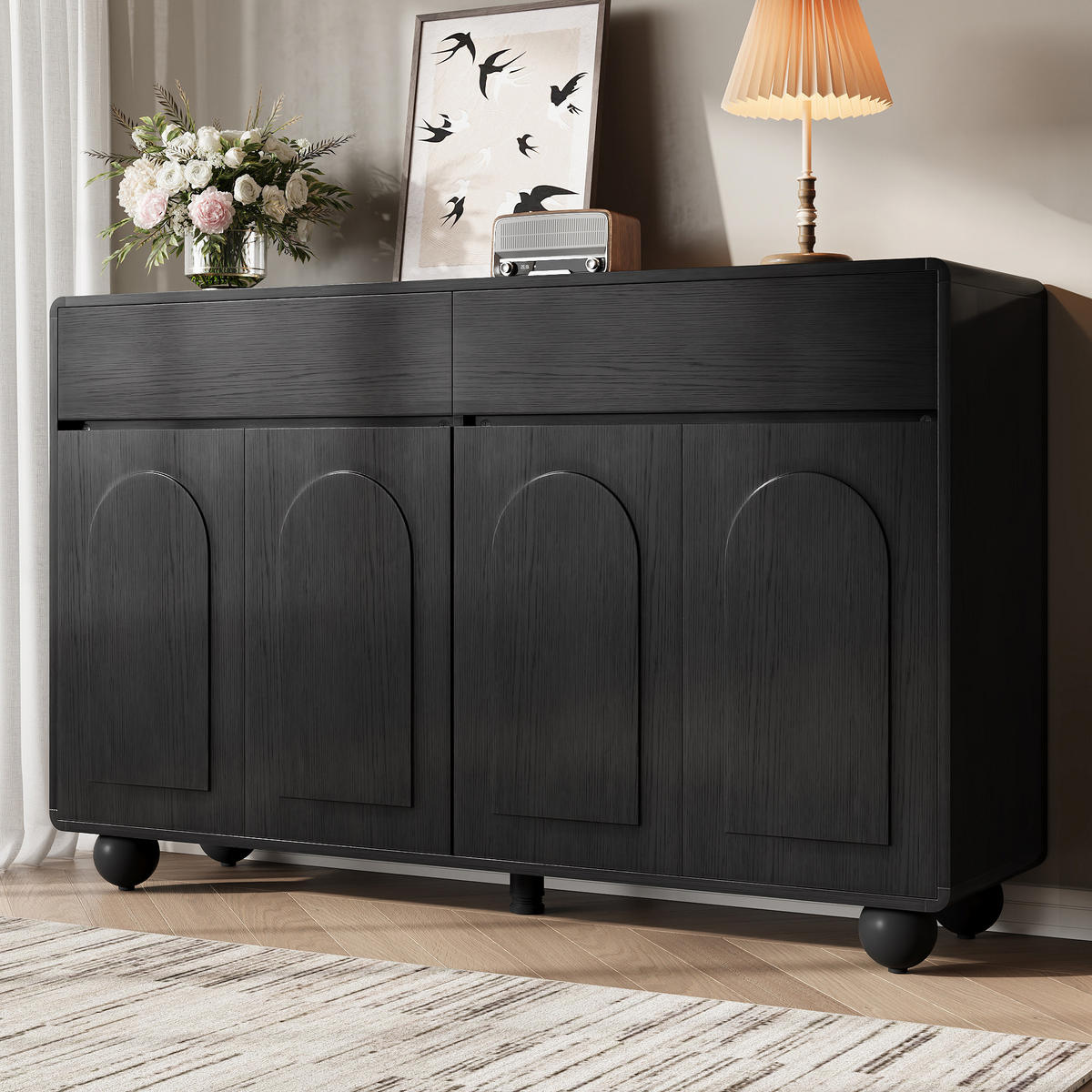 SIDEBOARD in Schwarz Aufbewahrungsschrank mit Schubladen, 140 B x38 T x 89 H(cm), fürs Wohn & Schlaf - Schwarz, Holzwerkstoff (140/89/38cm) - STILVORA