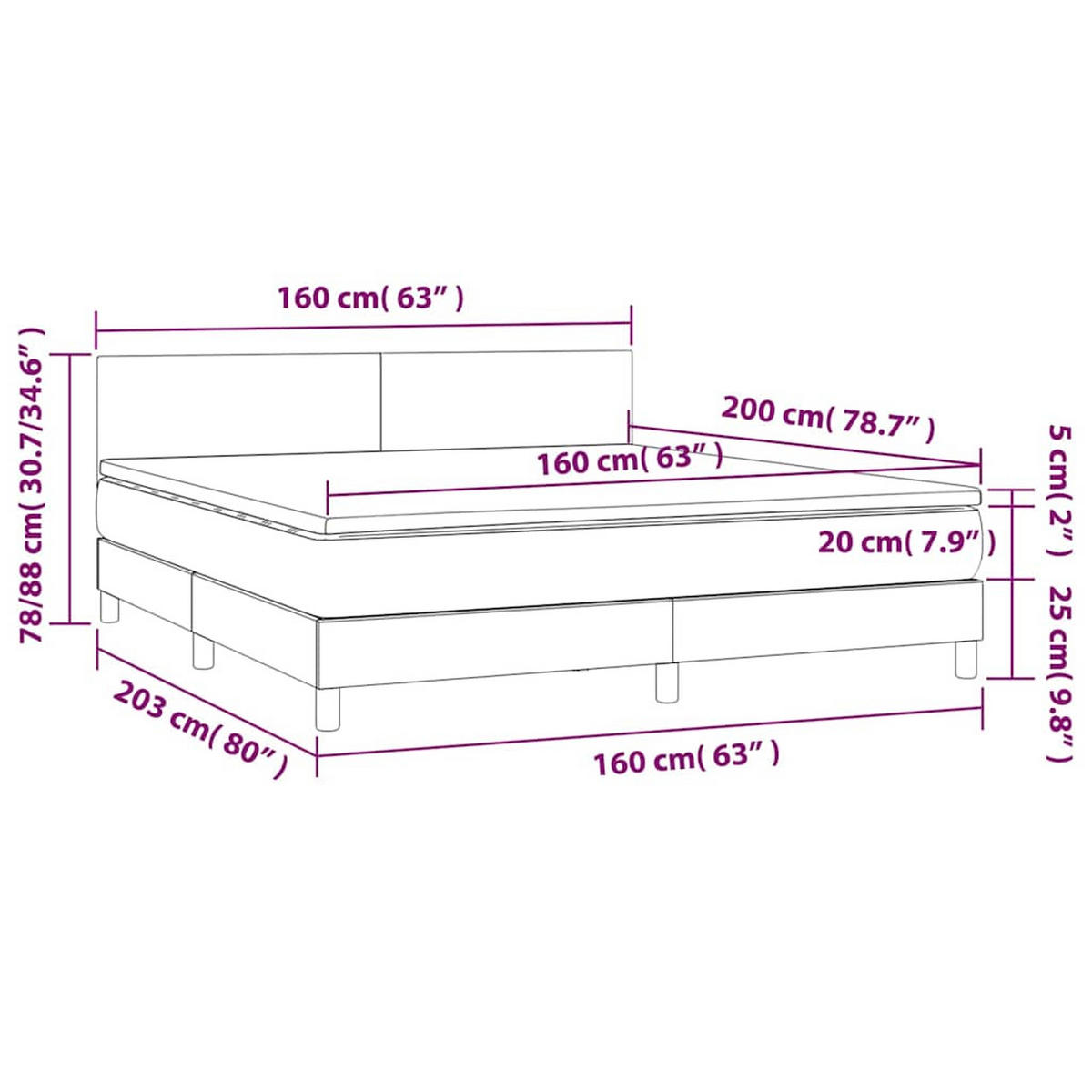 BOXSPRINGBETT 160/200 Cm Schwarz Kunstleder - Schwarz, Leder (160/203cm) - vidaXL