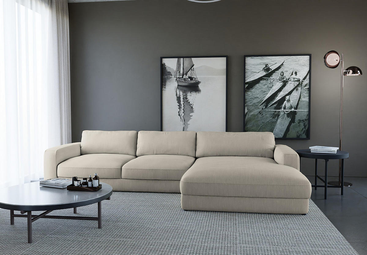 ECKSOFA mit Schlaffunktion - Hellgrau, Kunststoff/Textil (303/176cm) - home24
