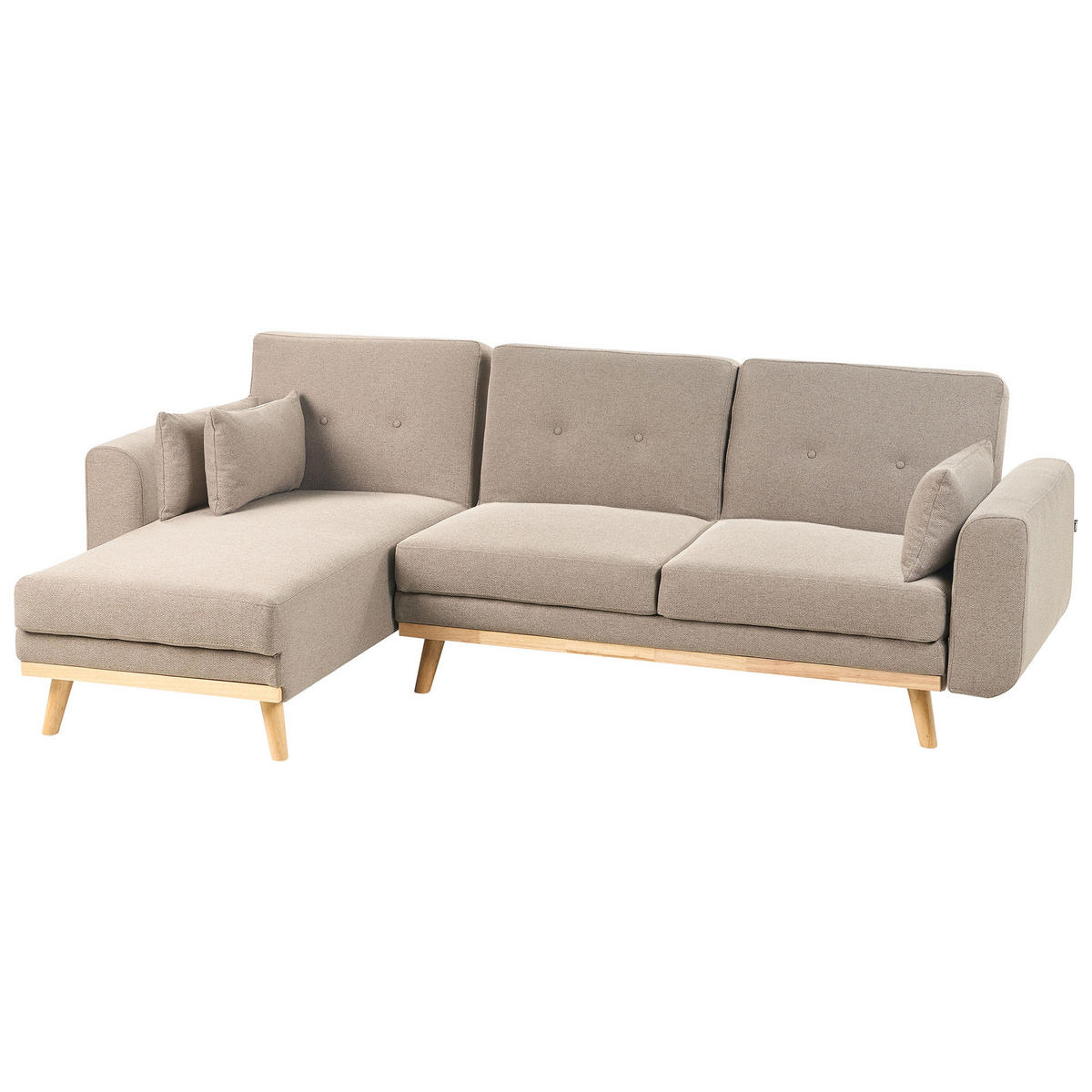 ROZKLÁDACÍ ROHOVÁ POHOVKA 3-místná Látka Světle hnědá pravostranná Kaarina - světle hnědá, textil (260/152cm) - Beliani