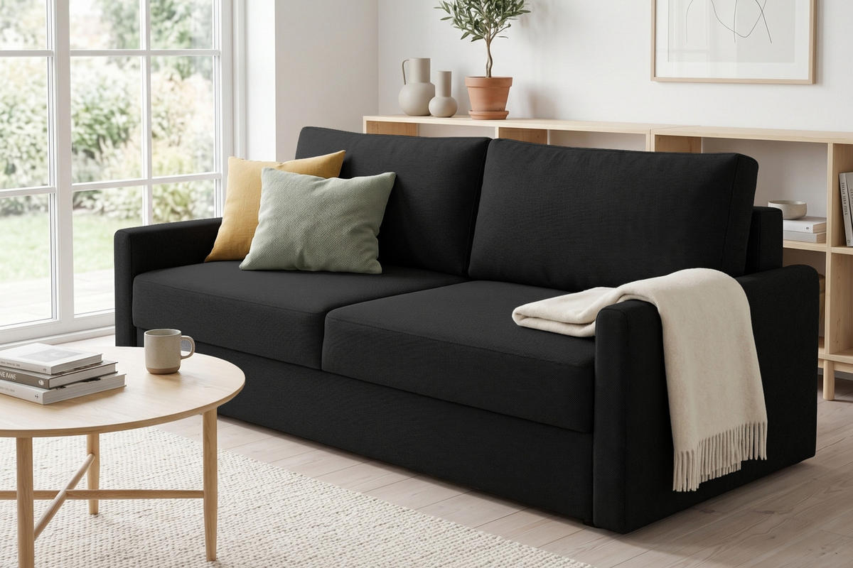 3-SITZER SOFA BIANCO 215 cm breit in Stoff Schwarz - Schwarz, Holzwerkstoff/Textil (215/90/92cm) - Deine Möbel 24