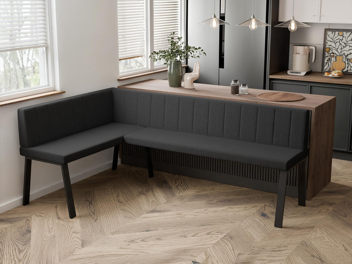 ECKBANK links MONO Y Webstoff gesteppt, 128/168 cm Anthrazit - Anthrazit, Textil/Metall (128/168cm) - Idohome