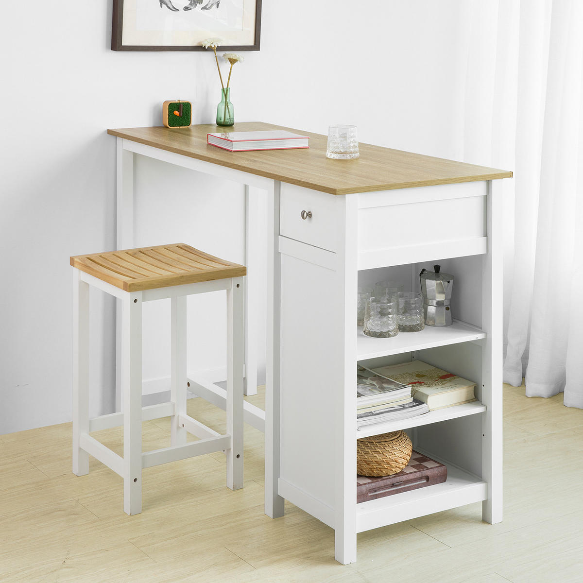 BARTISCH Weiß-Natur - Weiß, Holzwerkstoff (120/90/55cm) - SoBuy