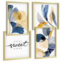 BILDER SET 4er Set - 50x50 cm & 40x60 cm Goldrahmen - Aquarell-Pflanzenmotive - Goldfarben, Kunststoff (50/50cm) - TULUP