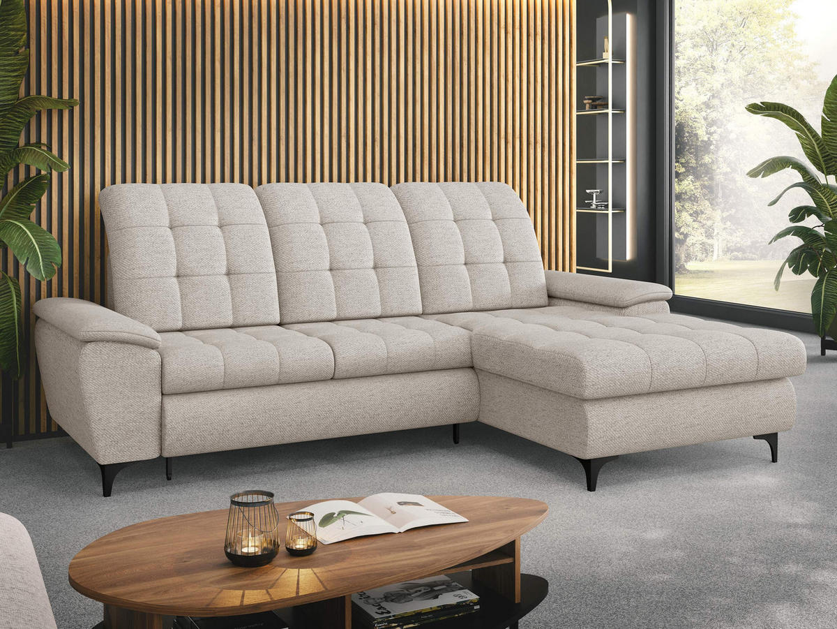 ECKSOFA Crystal, Seite: Rechts - Creme/Schwarz, Holz/Textil (260/182cm) - MIRJAN24