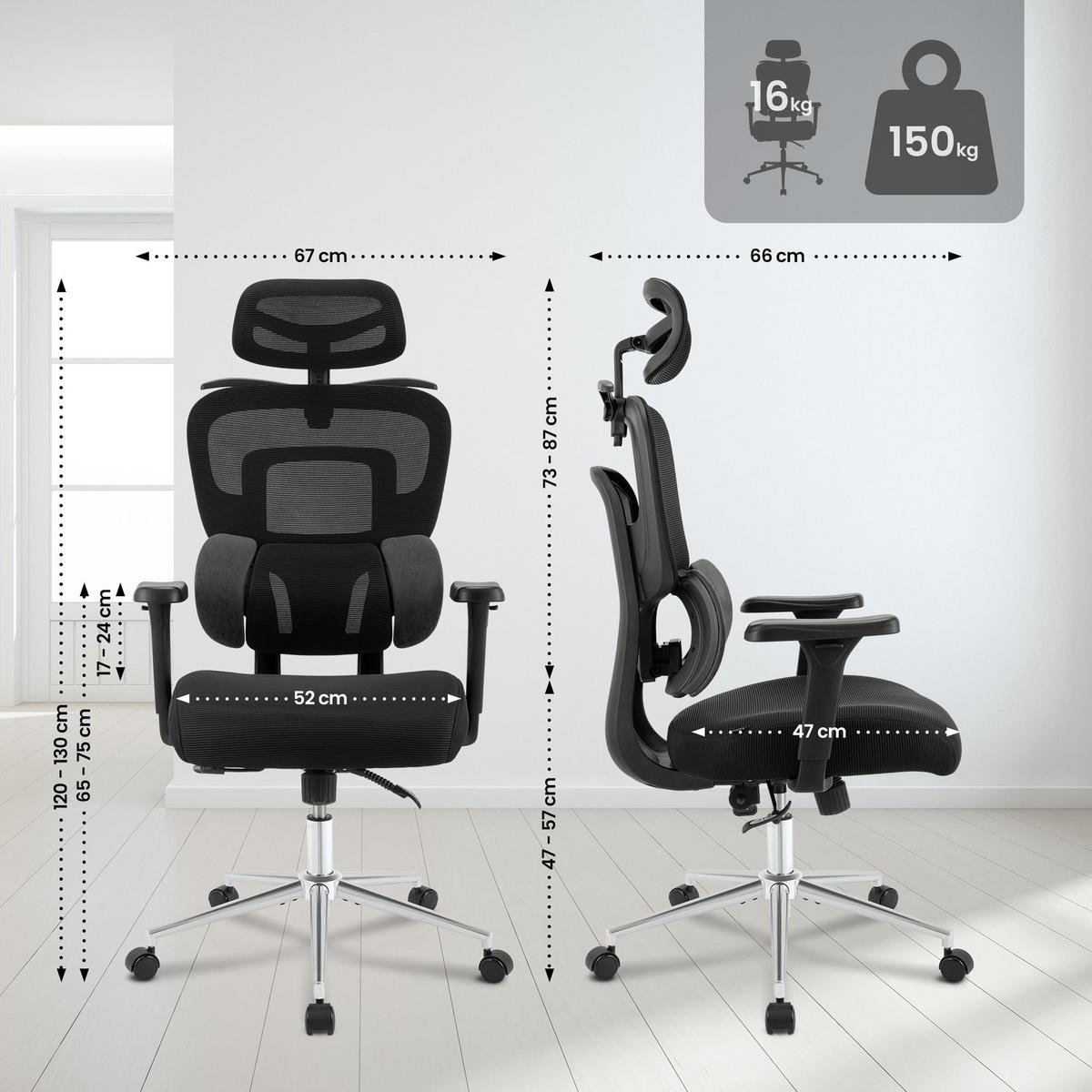 BÜROSTUHL Pryme schwarz - Chromfarben/Schwarz, Kunststoff/Metall (67/130/66cm) - TPFLiving