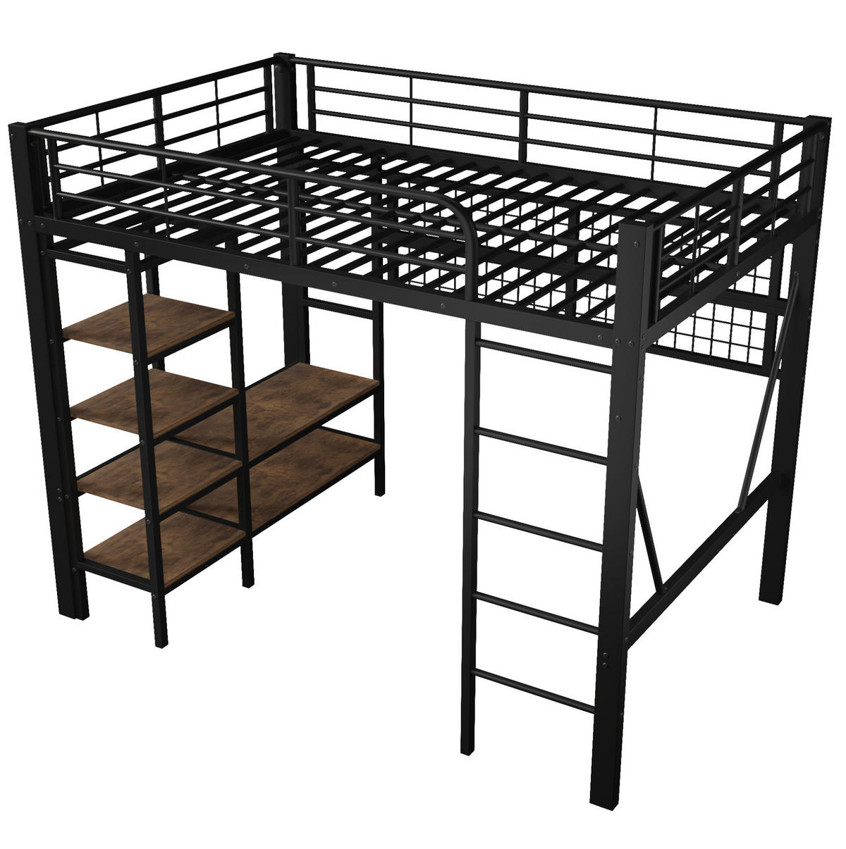 HOCHBETT 140/200 cm aus Metall mit LED-Beleuchtung und Ablagefach in Schwarz - Schwarz, Metall (140/200cm) - Flora Grace