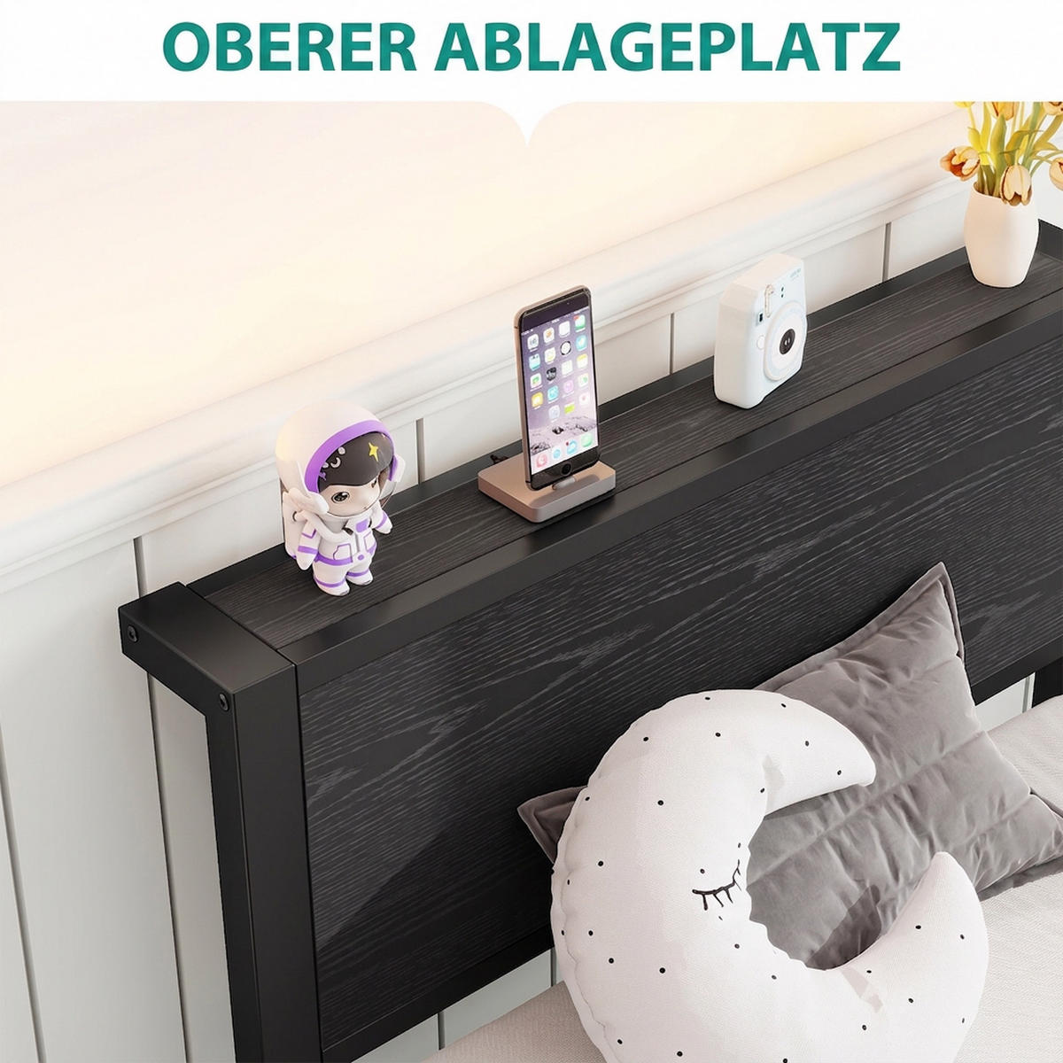 METALLBETT 90/200 cm Schwarz mit Stauraum - Schwarz, Metall (90/200cm) - Oxeza