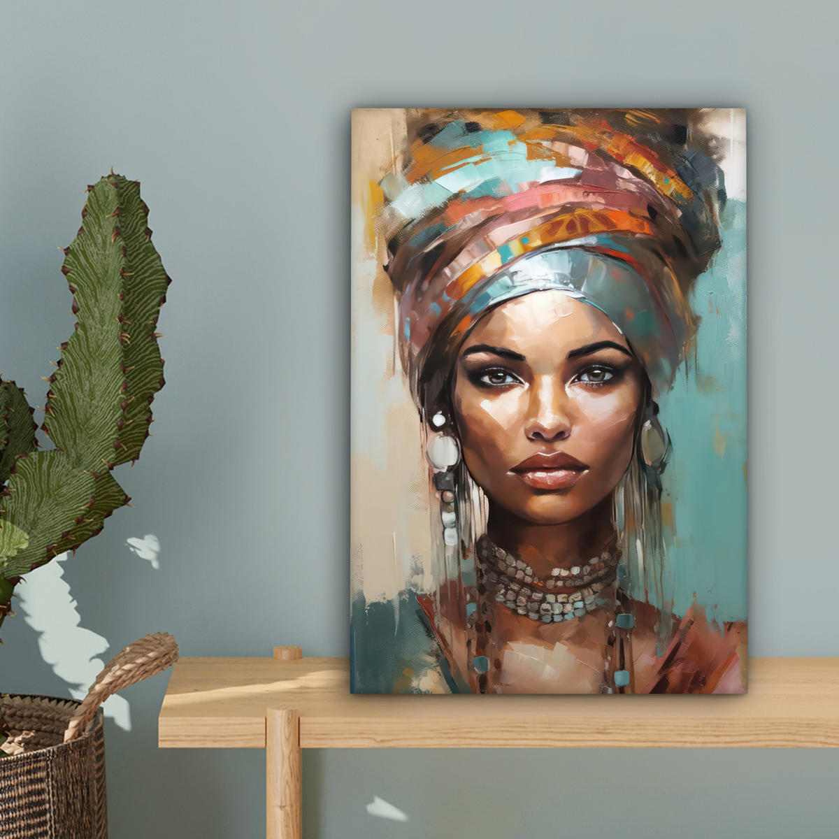 LEINWANDBILD Frau - Kunst - Schmuck - Porträt 20x30 cm - Blaugrau, Textil (20/30cm) - MuchoWow