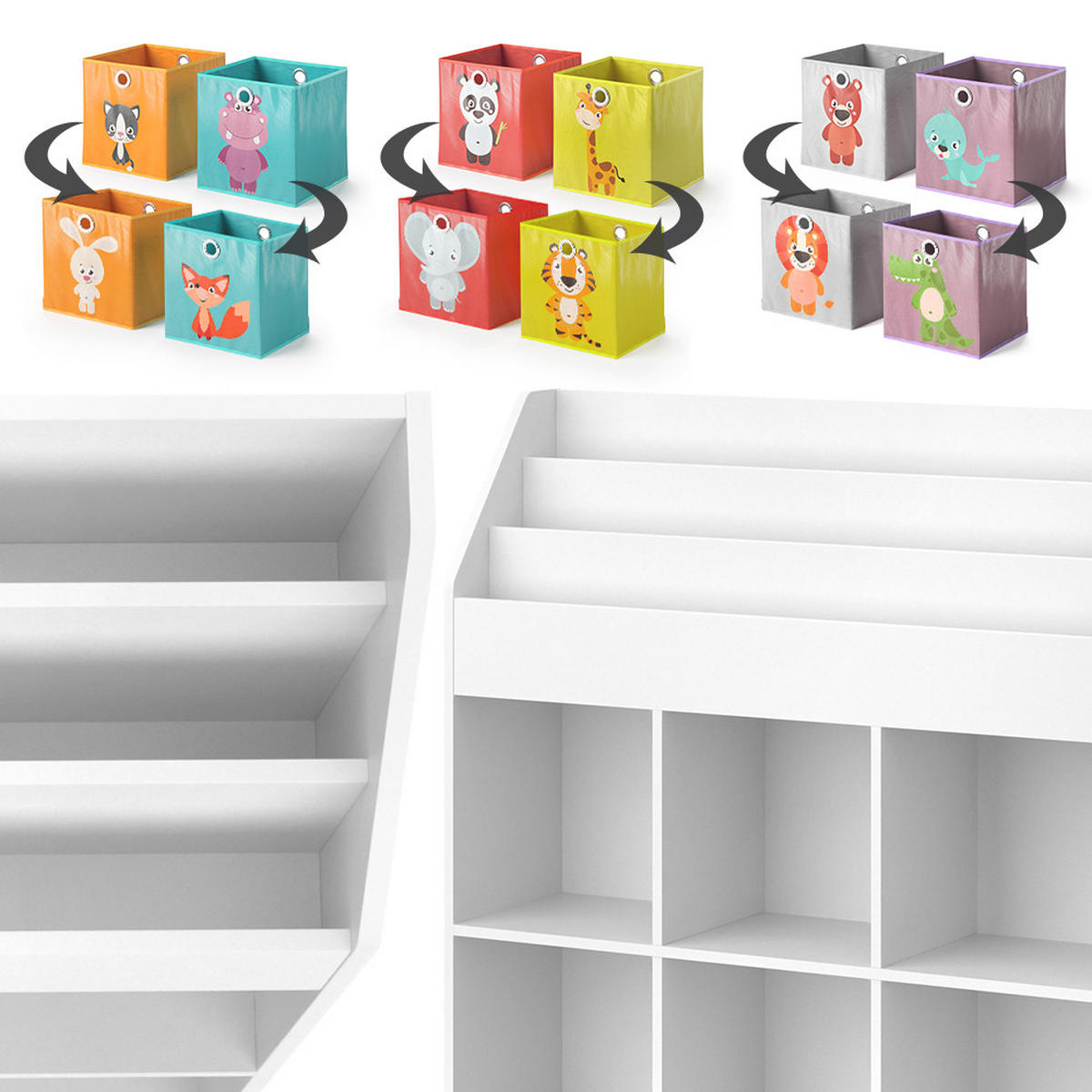 KINDERREGAL Luigi Weiß 107.2 x 114.2 cm mit 6 Faltboxen opt.1 - Weiß, Holzwerkstoff (107.2/114.2/31.2cm) - Vicco