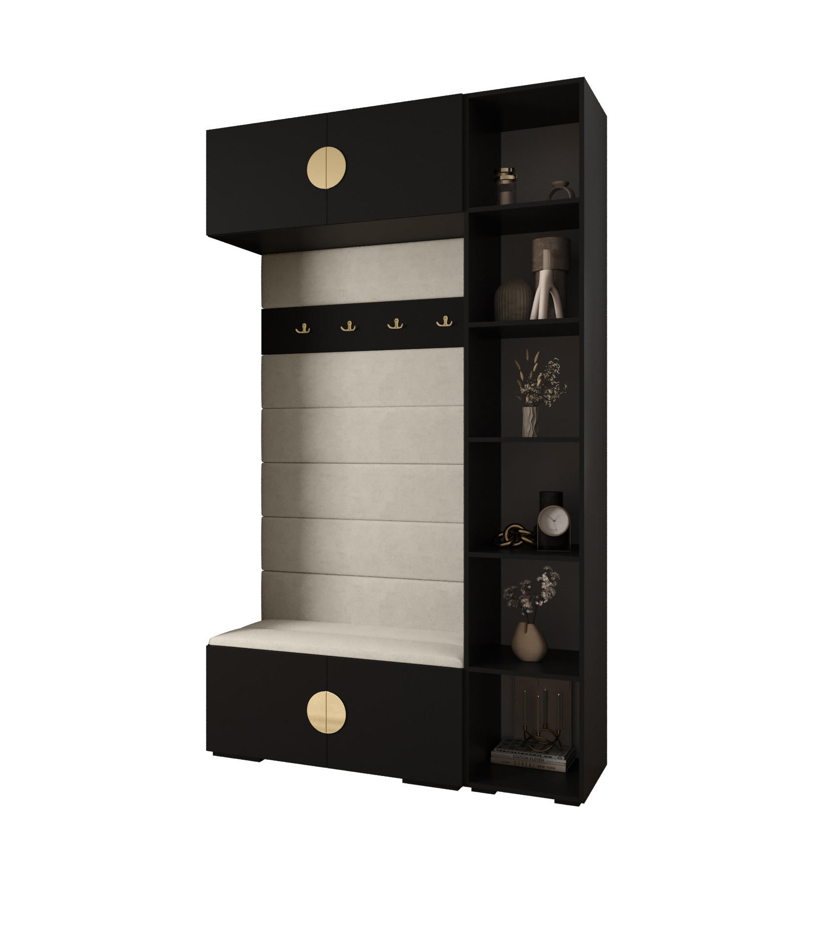Abiks Möbel Garderoben-Set Schwarz, Beige, Gold 140x236.7x47 cm