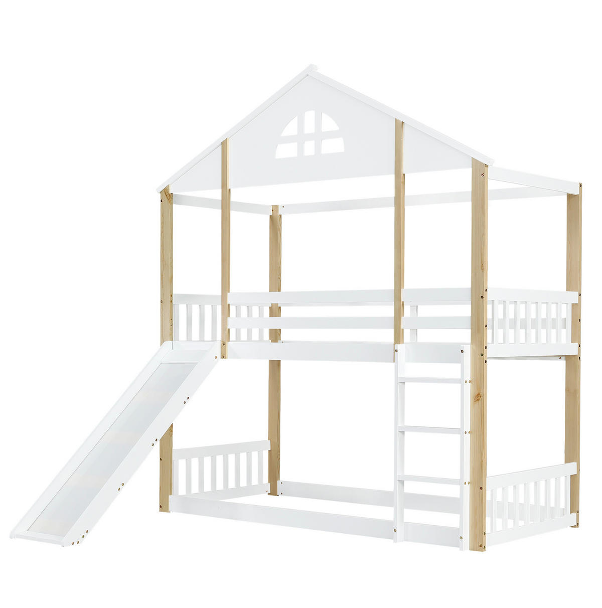 ETAGENBETT mit Rutsche und Treppe 90x200 cm Weiß/Natur - Weiß, Holzwerkstoff (90/200cm) - Beauniv