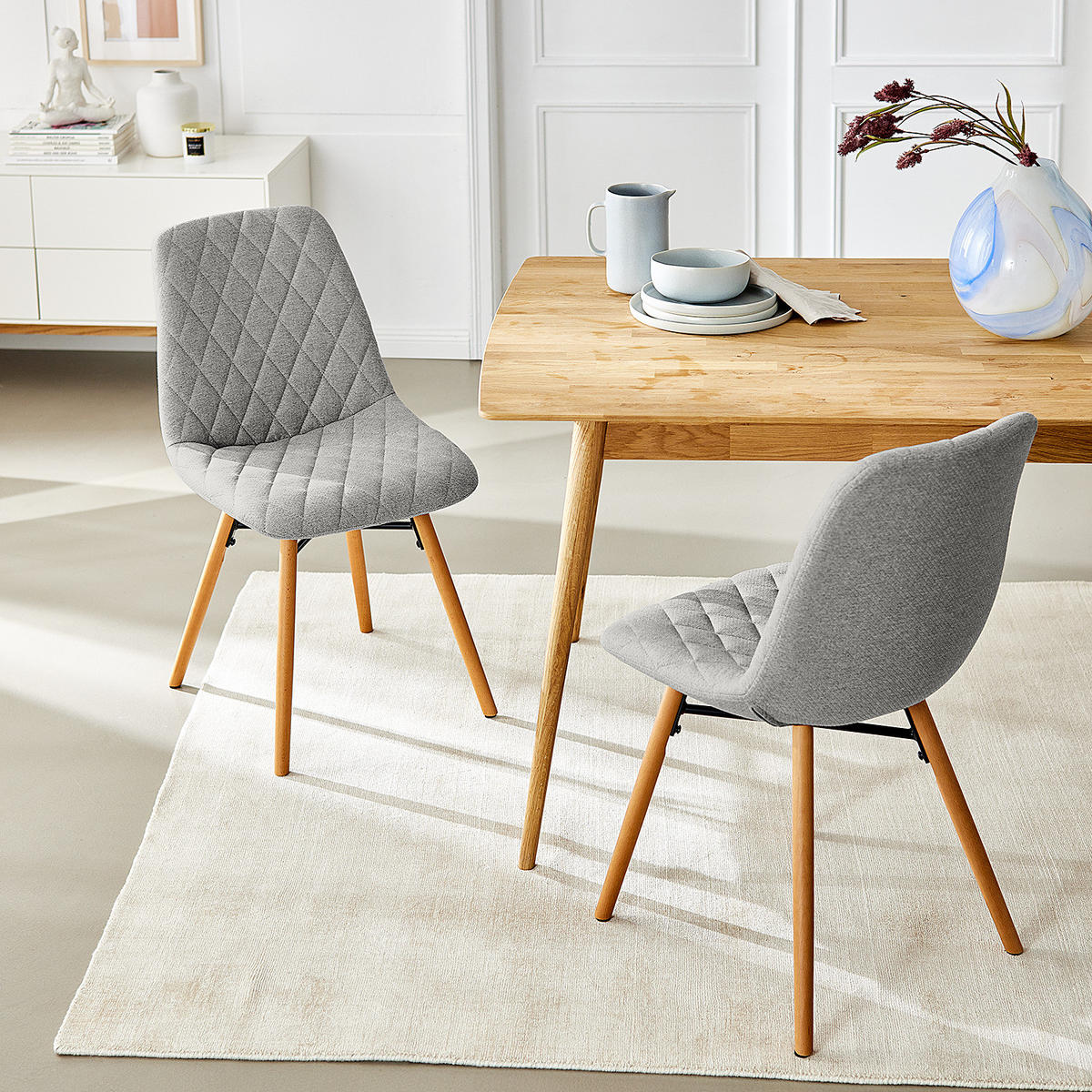 POLSTERSTUHL - Webstoff - Hellgrau, Holz (46/85/57cm) - home24