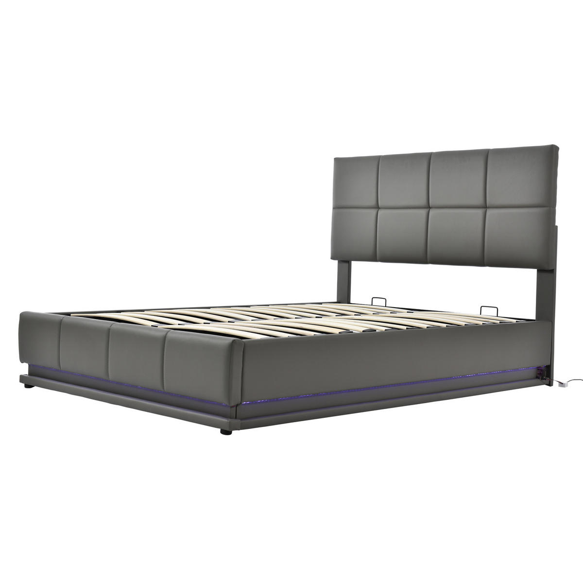 POLSTERBETT mit LED-Beleuchtung 140/200 cm mit Bettkasten & Kunstleder in Grau - Grau, Textil (140/200cm) - BEAOK